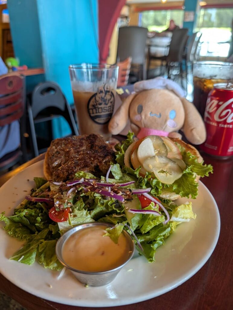 mosa's joint cheese burger with salad